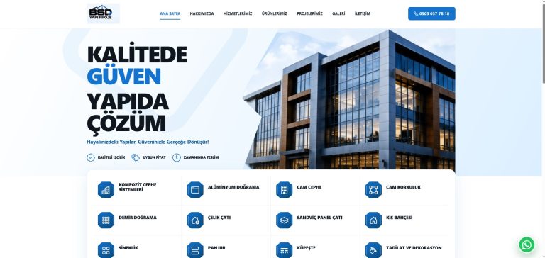 Bsd Yapı Proje web sitesi görünümü