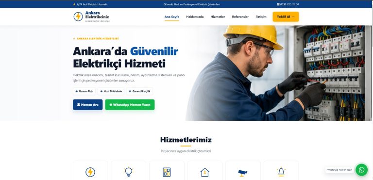 Ankara Elektrikçiniz web sitesi görünümü